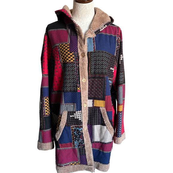 Cellabie Patchwork Coat 2XL Boho Fleece Phoebe Buffay Style Cottagecore Y2K - Picture 2 of 12